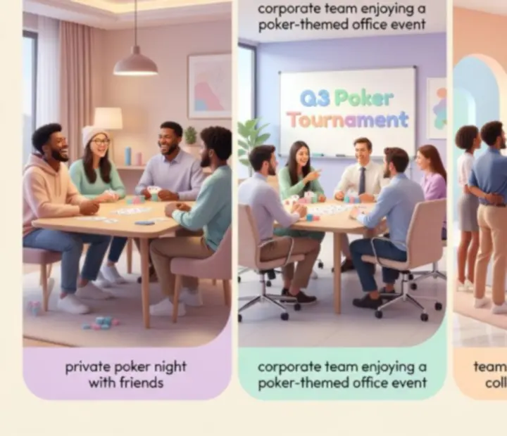 Přehled typů pokerových společenských akcí v pastelovém stylu