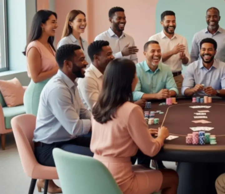 Tým při pokerovém teambuildingu u stolu