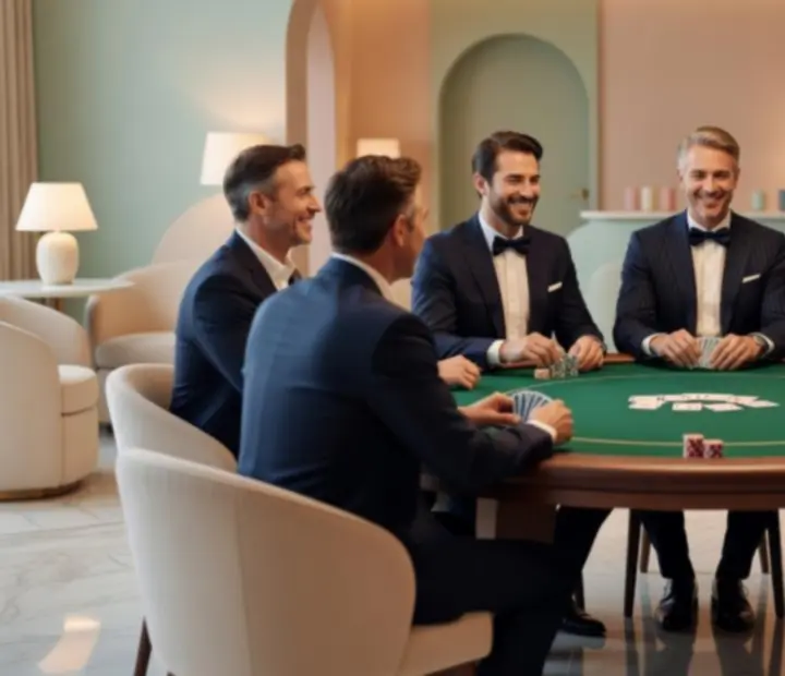 Profesionální krupiéři u pokerového stolu během VIP eventu