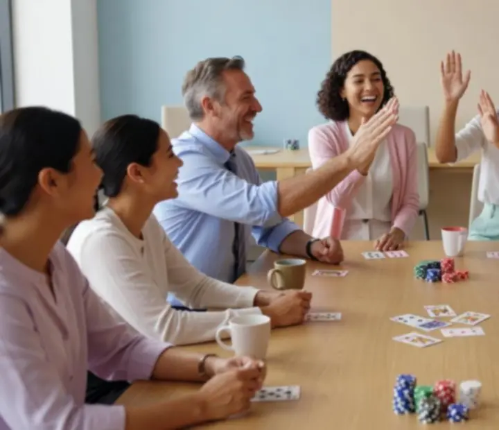 Tým se baví při pokerovém teambuildingu